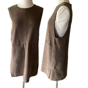 Zara back zip front mod pocket deep muscle sleeveless khaki mini dress pinafore